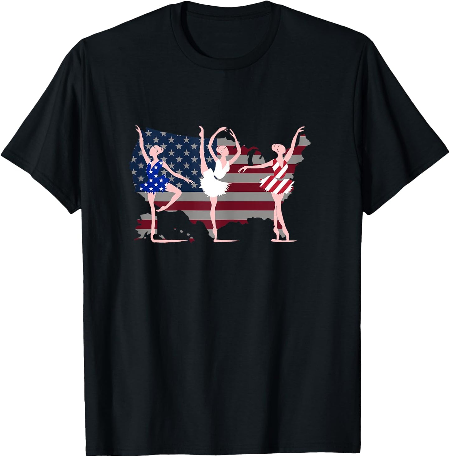 Ballerina Ballet USA American Flag 4th of July Dance Gift T-Shirt - T-Shirt | Black