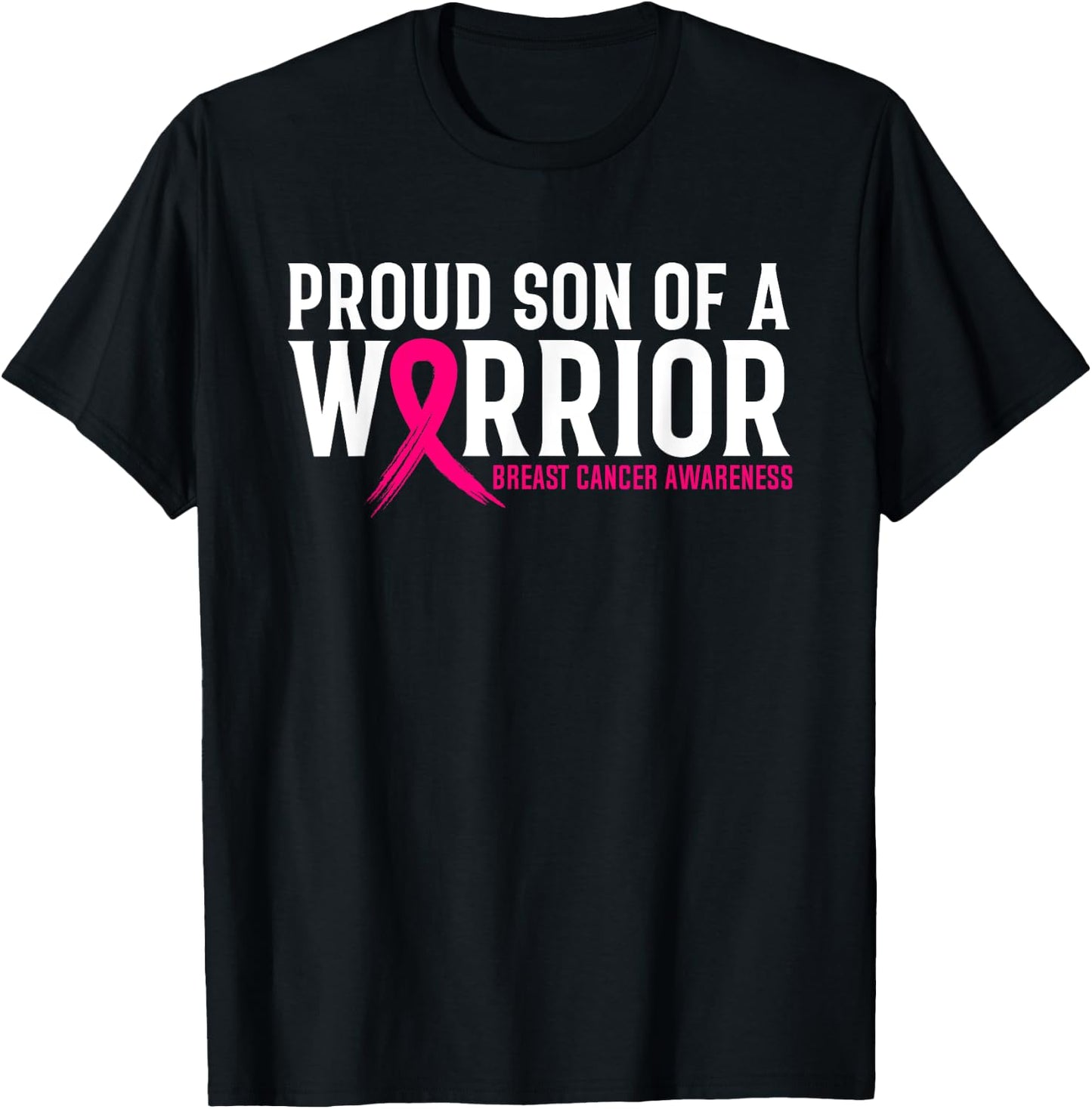 Proud Son Of A Warrior Mother Breast Cancer Awareness T-Shirt - T-Shirt | Black