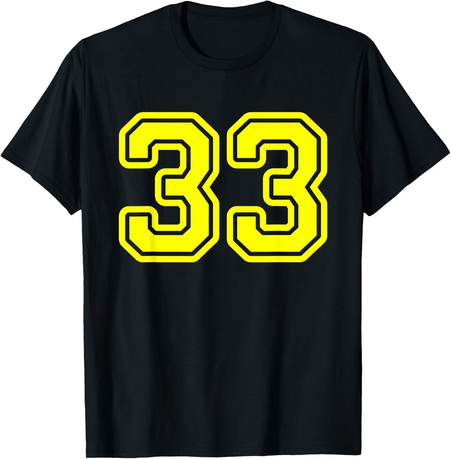 Yellow Athletic Sports Team Number #33 T-Shirt - T-Shirt | Black