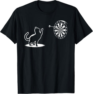 Cat Playing Darts Funny Cats Lover Kitten Dart Player T-Shirt - T-Shirt | Black