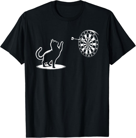 Cat Playing Darts Funny Cats Lover Kitten Dart Player T-Shirt - T-Shirt | Black
