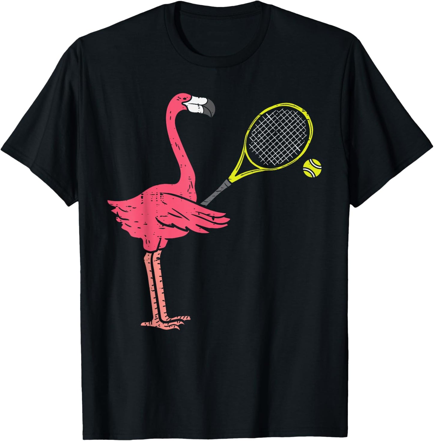 Flamingo Playing Tennis Funny Bird Player Men Women Kids T-Shirt - T-Shirt | Black