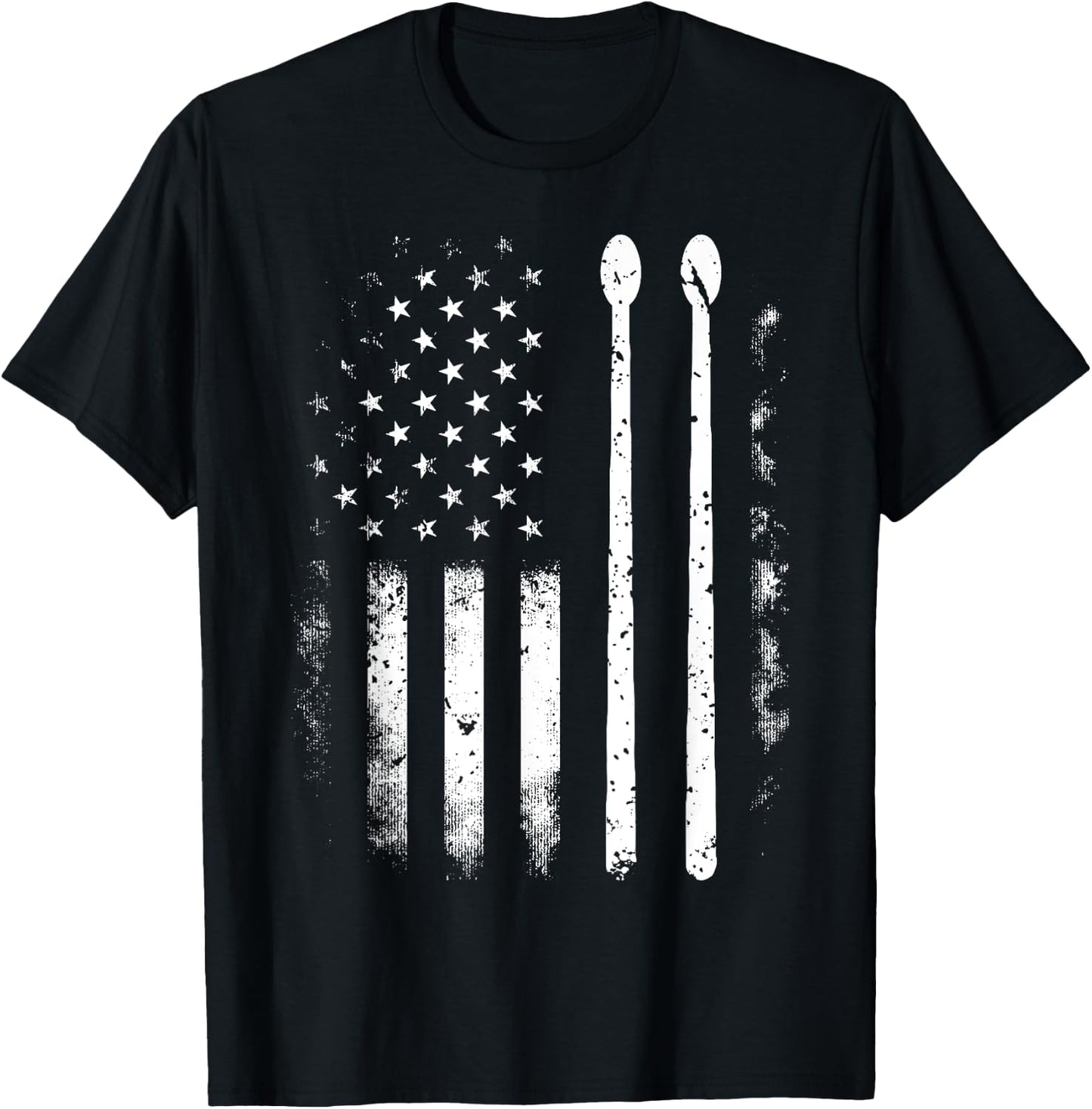 American Flag Drumsticks USA Drummers Vintage Drum Sticks T-Shirt - T-Shirt | Black