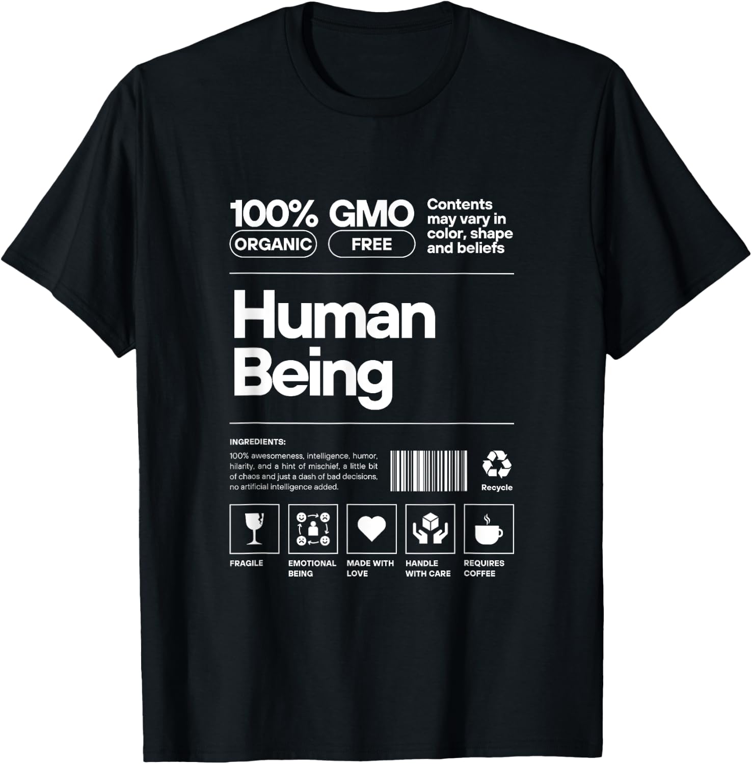Human Being Personality Nutrition Facts Sarcastic T-Shirt - T-Shirt | Black