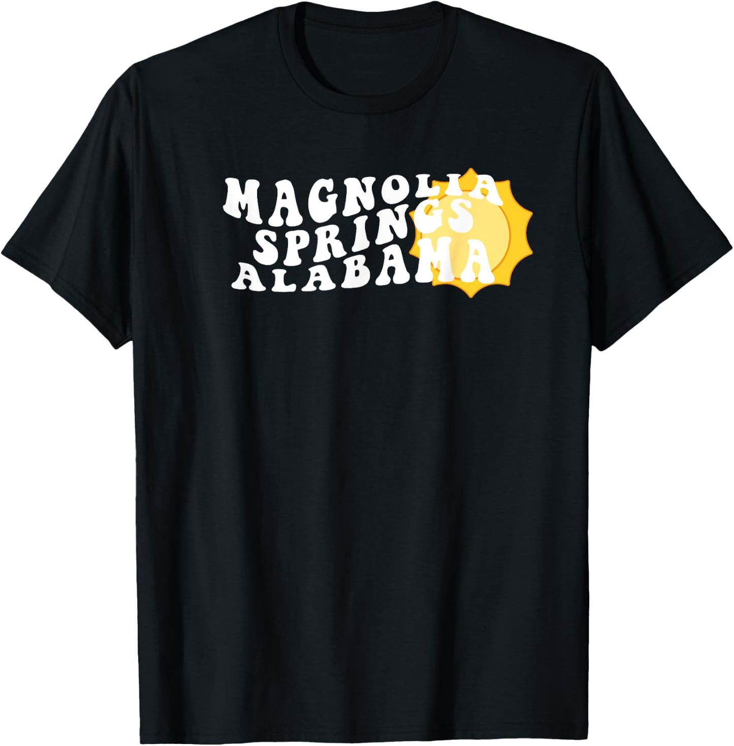 Magnolia Springs Alabama AL Retro Wavy Souvenir Vacation T-Shirt - T-Shirt | Black