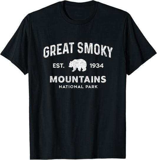 Retro National Park Hiking Great Smoky Mountains T-Shirt - T-Shirt | Black