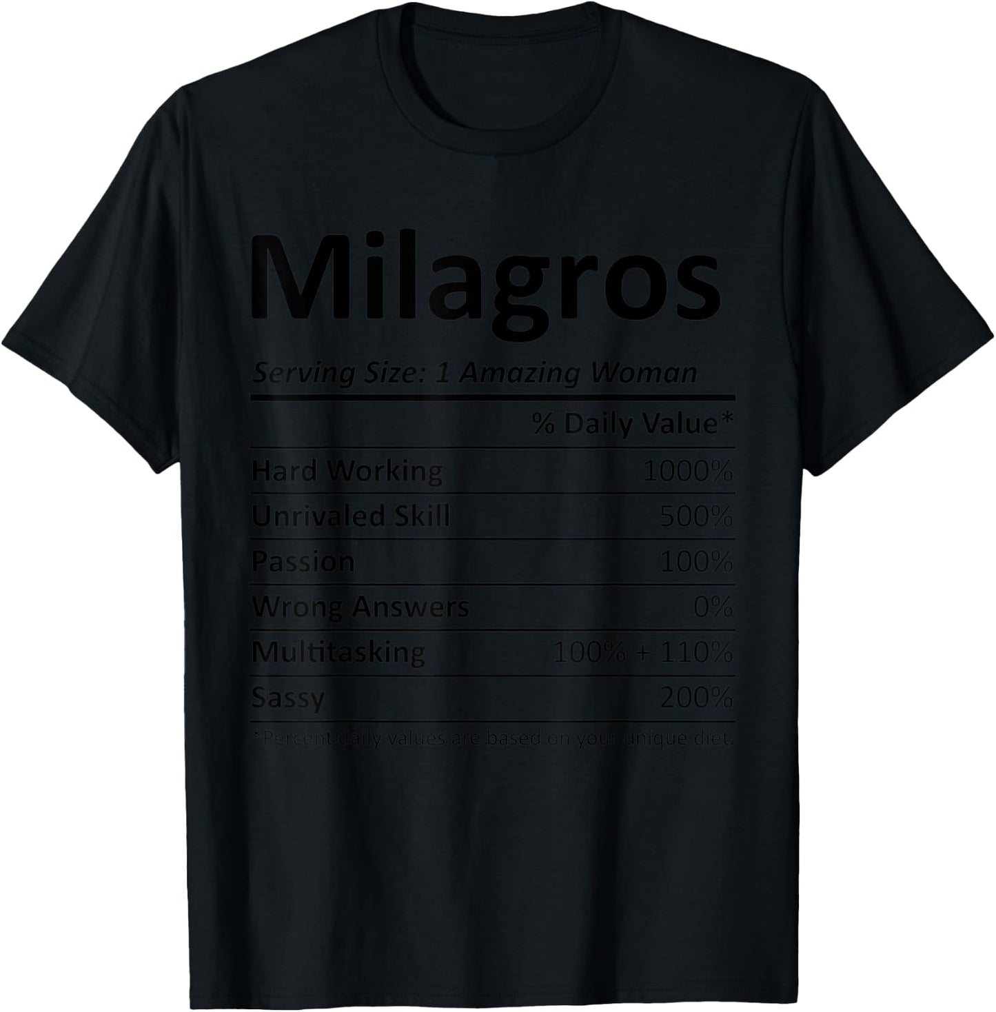 MILAGROS Nutrition Personalized Name Funny Christmas Gift T-Shirt - T-Shirt | Black