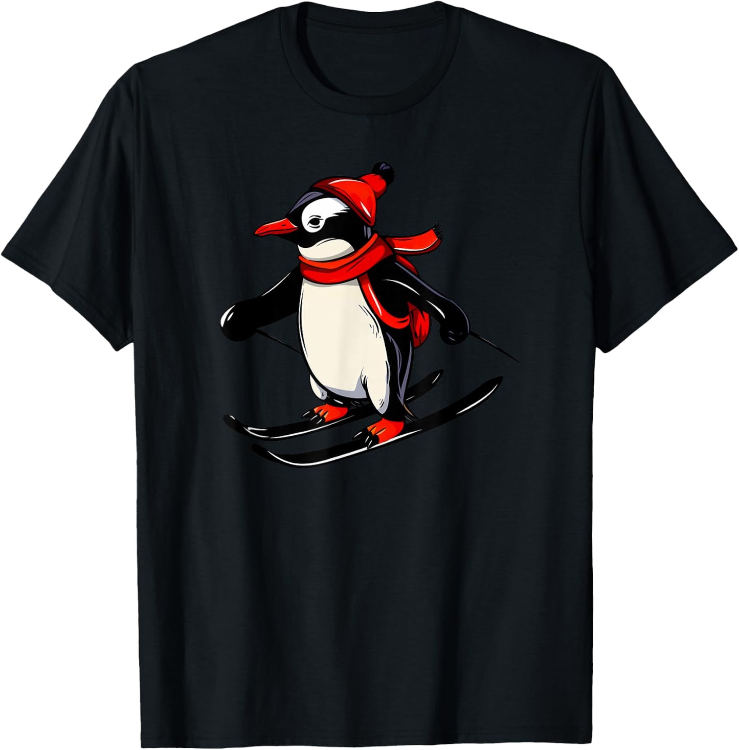Cute Penguin Skiing - Skiing Penguin T-Shirt - T-Shirt | Black