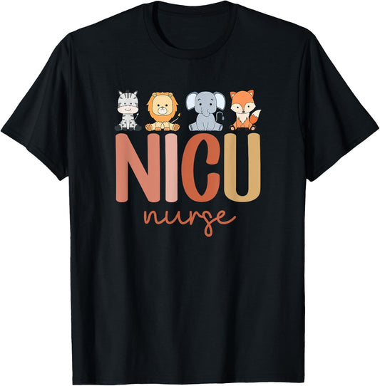 NICU Nurse Baby L&D Cute Animals T-Shirt - T-Shirt | Black