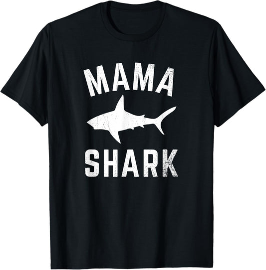 Mama Shark Family Matching Funny Shark Mommy T Shirt T-Shirt - T-Shirt | Black