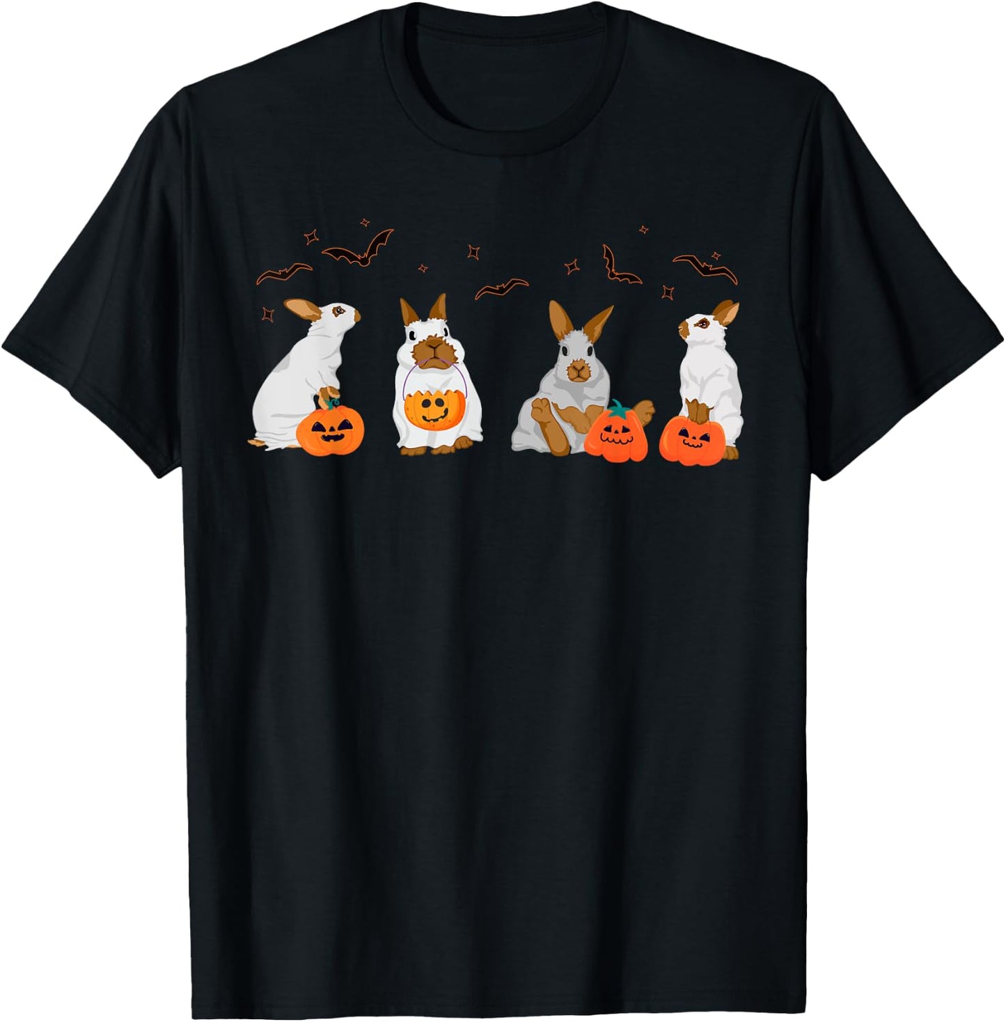 Cute Fall Ghost Bunny Rabbit Halloween Costume Spooky Season T-Shirt - T-Shirt | Black