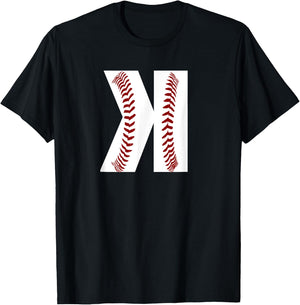 Boys Pitcher Backwards K Baseball Stitches Graphic Art Gift T-Shirt - T-Shirt | Black