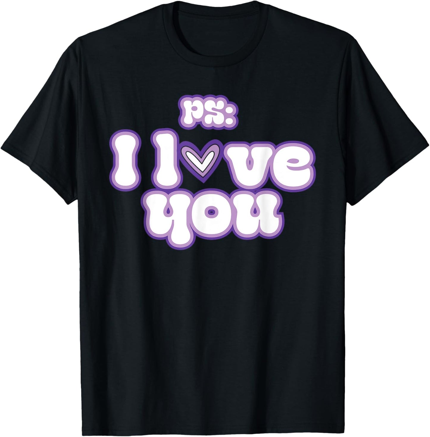 PS: I Love You Groovy Valentine's Day Purple Vintage T-Shirt - T-Shirt | Black