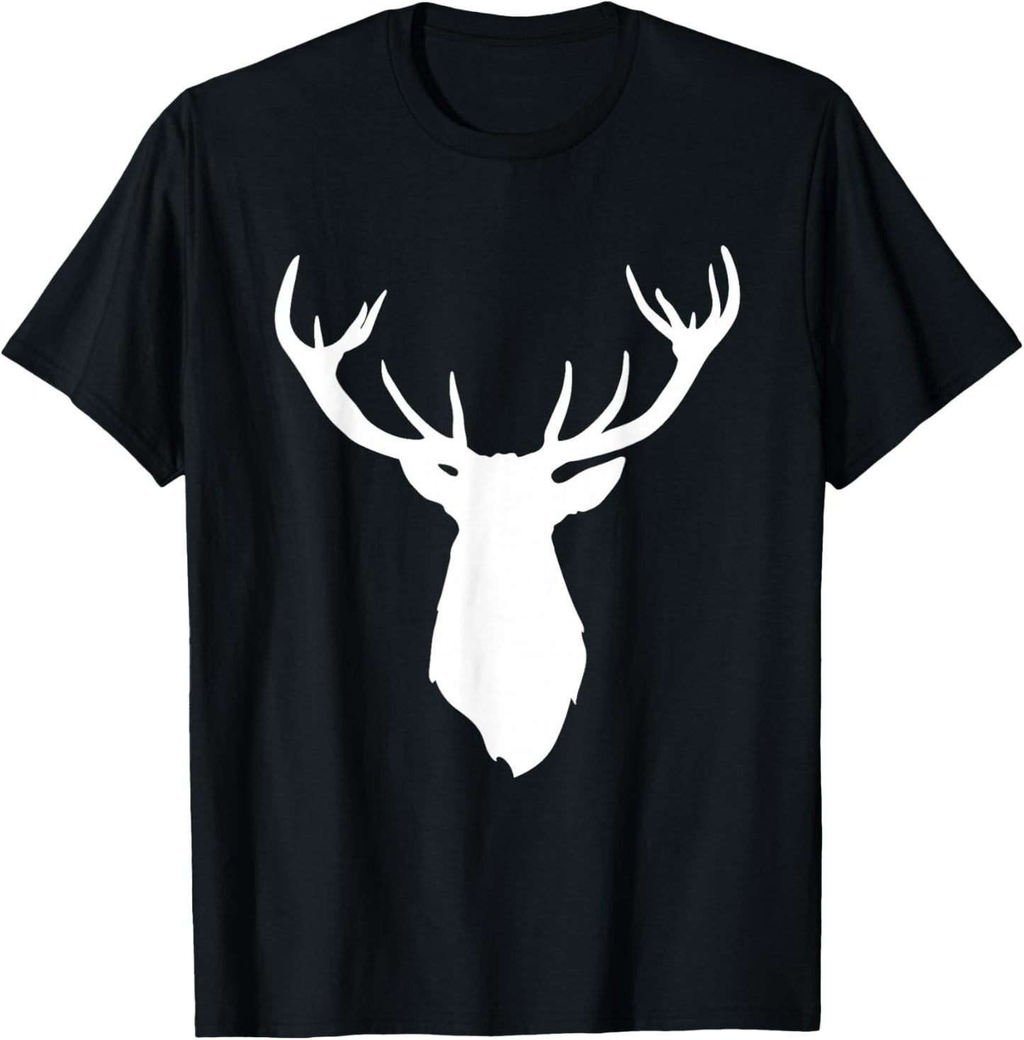 Buck Stag Deer Head Antlers White Silhouette T-Shirt - T-Shirt | Black