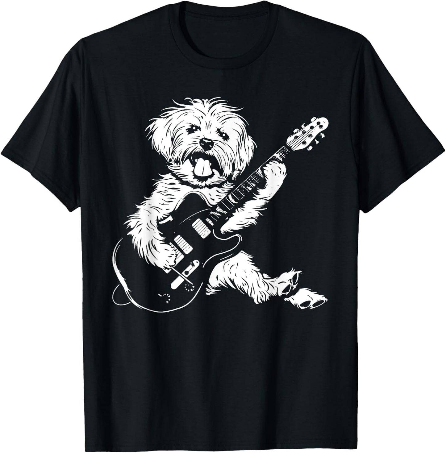 Dog Guitarist Guitar - Maltipoo Dad Mom T-Shirt - T-Shirt | Black