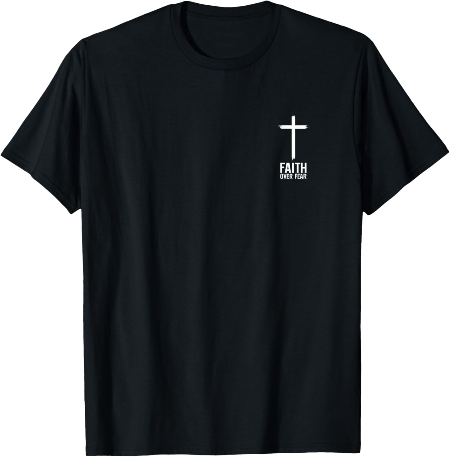 Faith Over Fear Small Cross Christian Minimalist Religious T-Shirt - T-Shirt | Black