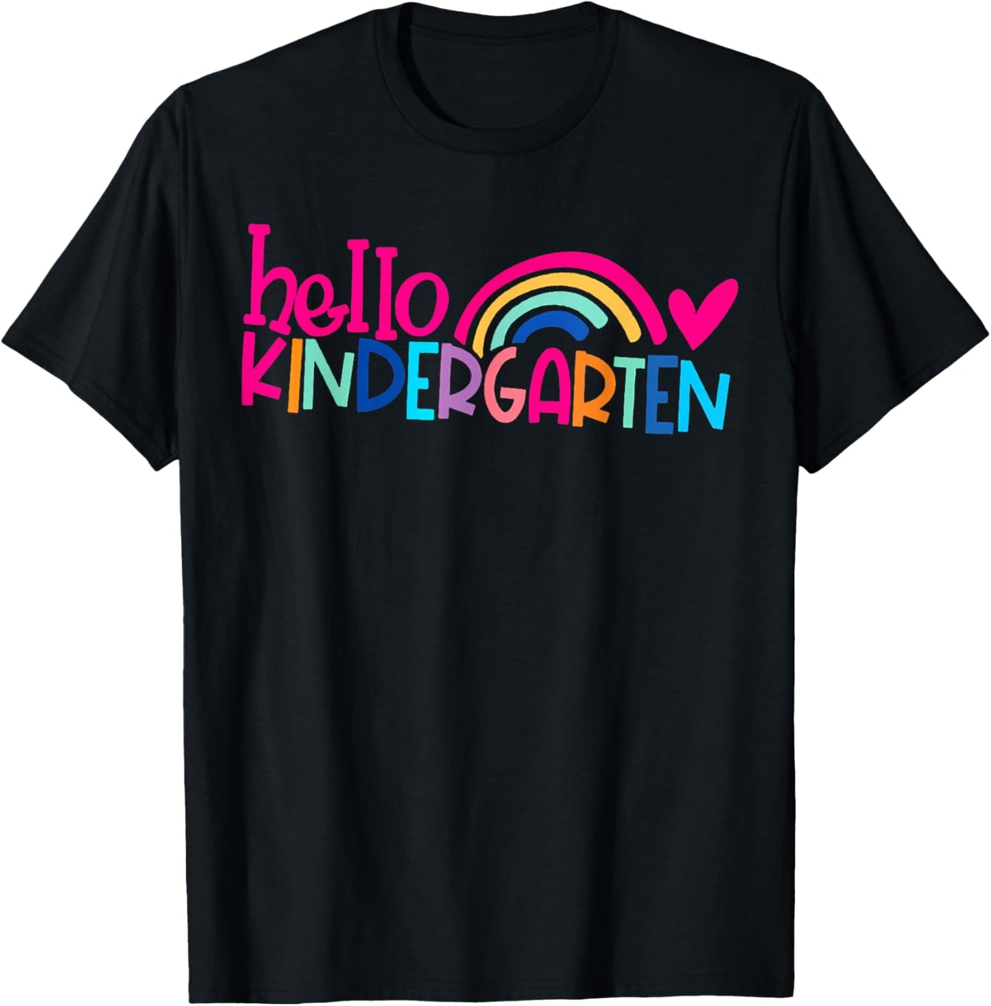 Cute Hello Kindergarten Rainbow Heart Back To School T-Shirt - T-Shirt | Black