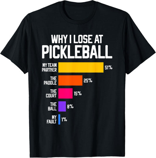 Funny Pickleball Humor : Why I Lose - Black, Classic Fit, , Short Sleeve T-Shirt - T-Shirt | Black