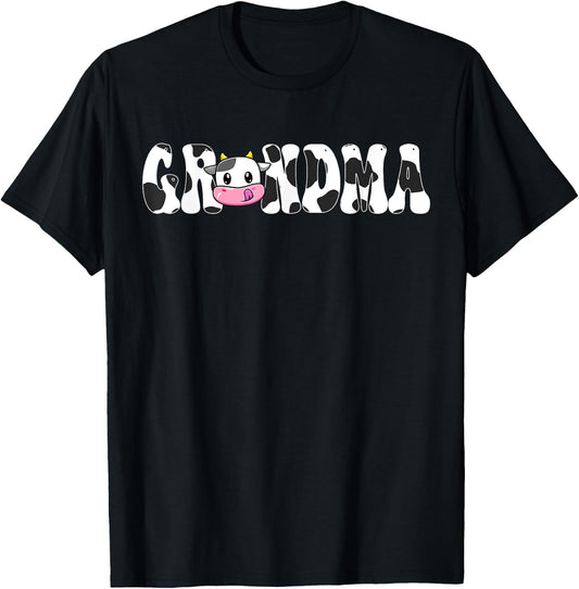 Grandma Of The Birthday Girl Cow Family Matching 1st T-Shirt - T-Shirt | Black