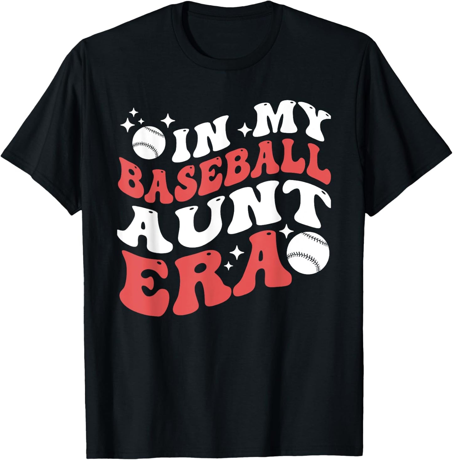 In My Baseball Aunt Era Groovy Vintage Baseball Aunt T-Shirt - T-Shirt | Black