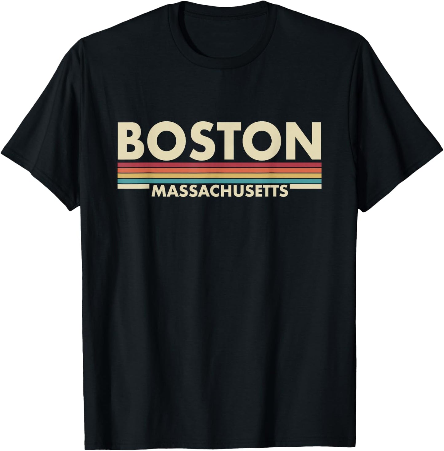 Graphic Club Inc. Boston - Massachusetts Vintage Retro Stripes Classic T-Shirt - T-Shirt | Black