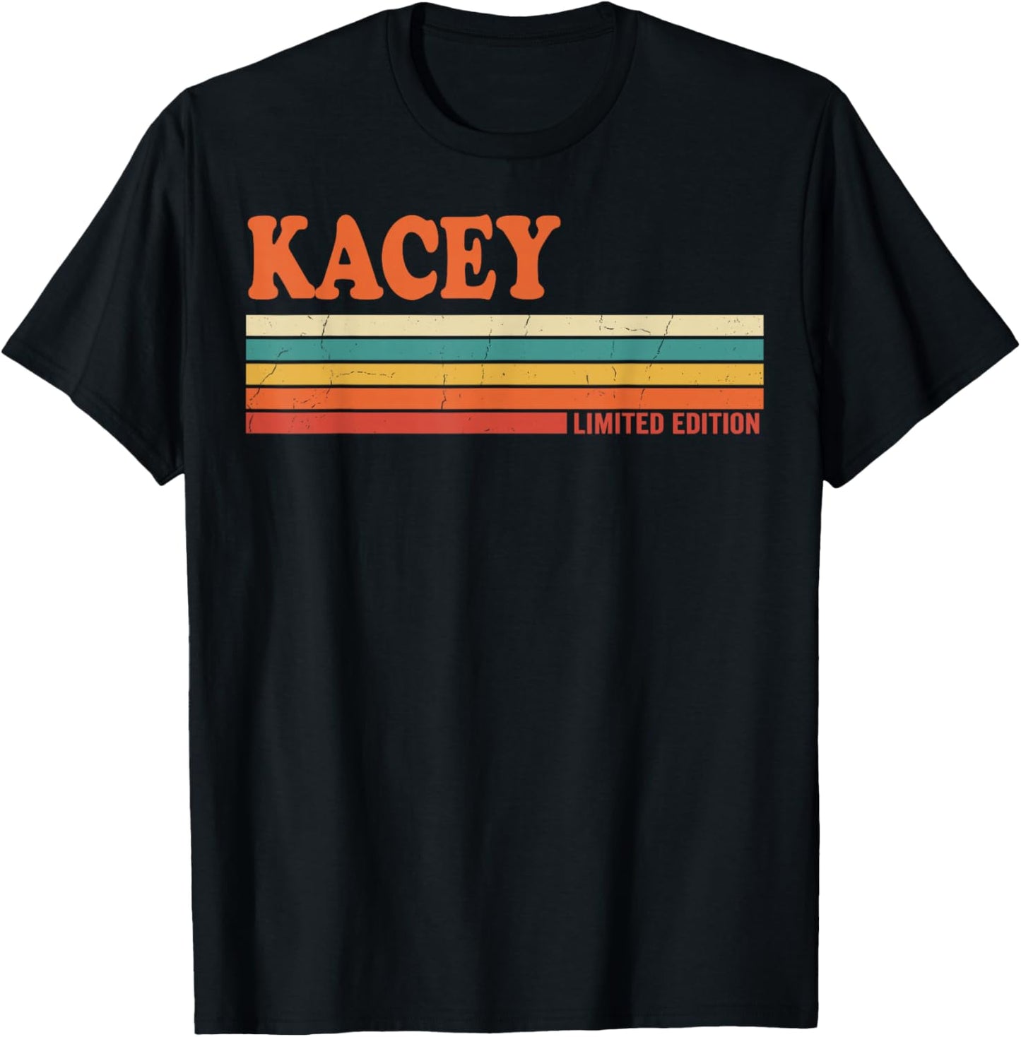 Kacey Retro Personalized First Name Vintage Stripes T-Shirt - T-Shirt | Black