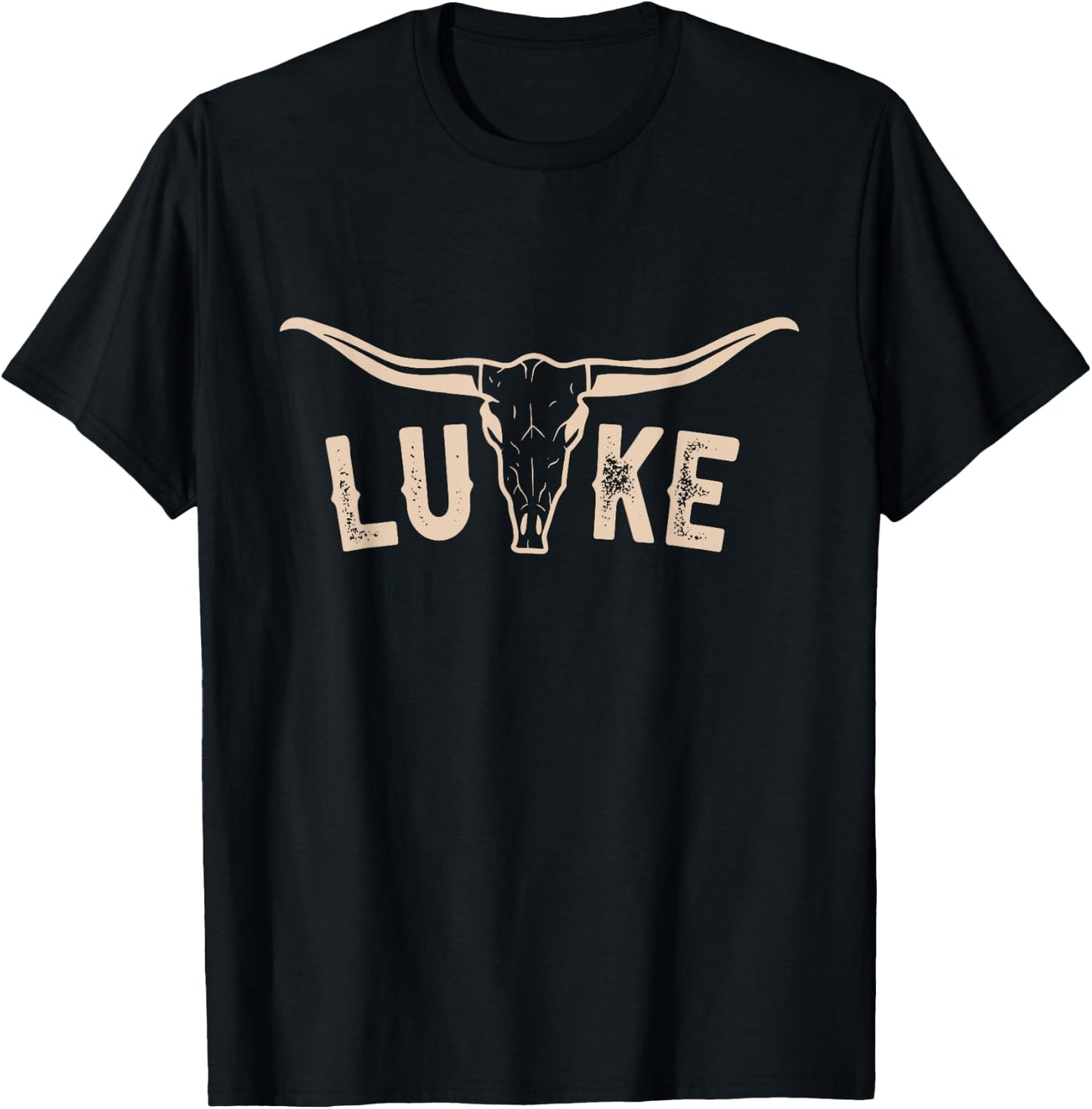 Vintage Luke Bull-Skull Western Gift Personalized Name T-Shirt - T-Shirt | Black