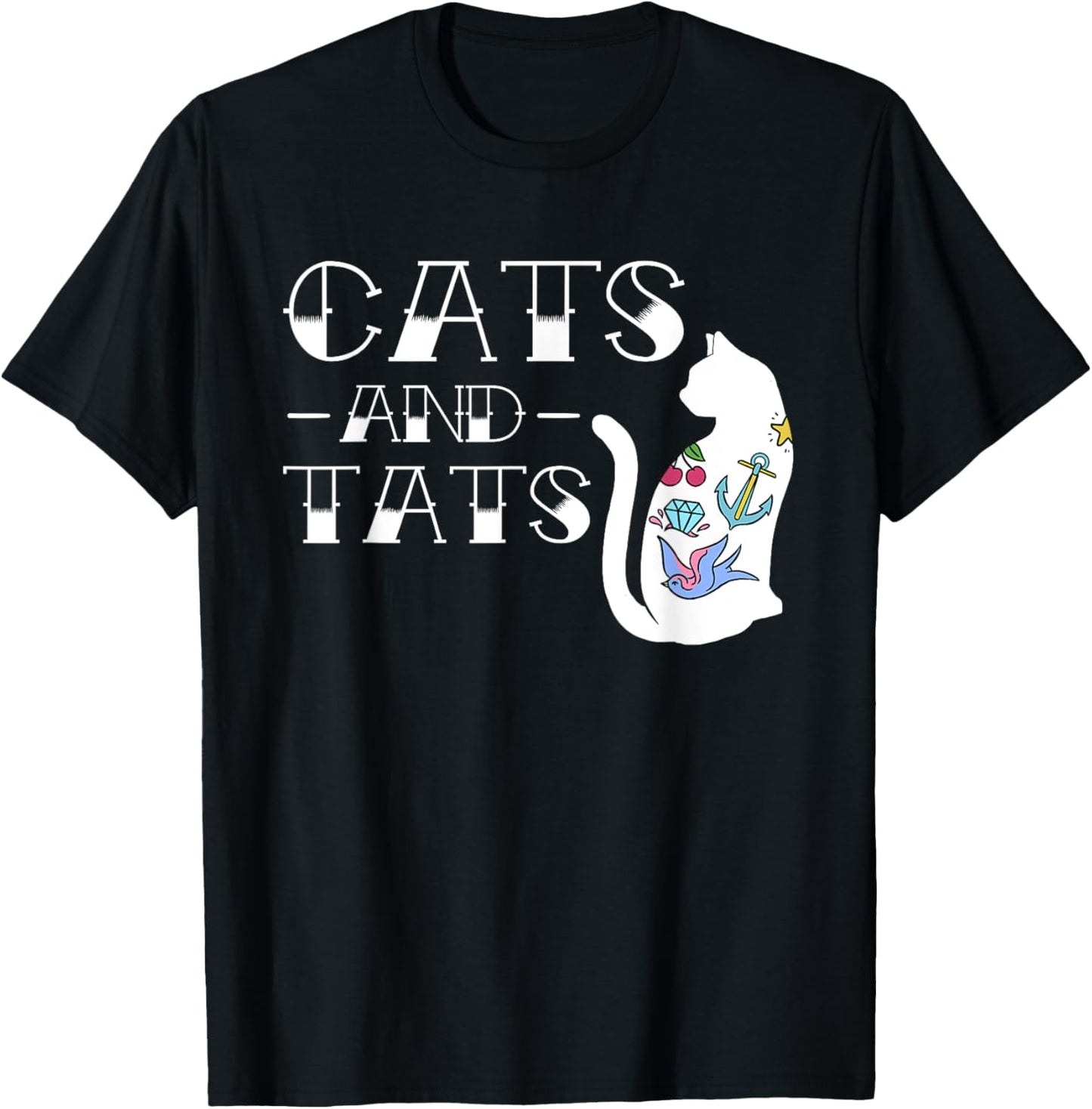 Funny Cats and Cat Tattoo Lover Cats & Tats Tattoo Art Women Girls Kids T-Shirt - T-Shirt | Black