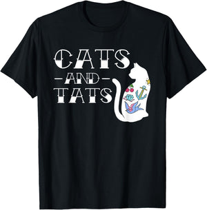 Funny Cats and Cat Tattoo Lover Cats & Tats Tattoo Art Women Girls Kids T-Shirt - T-Shirt | Black