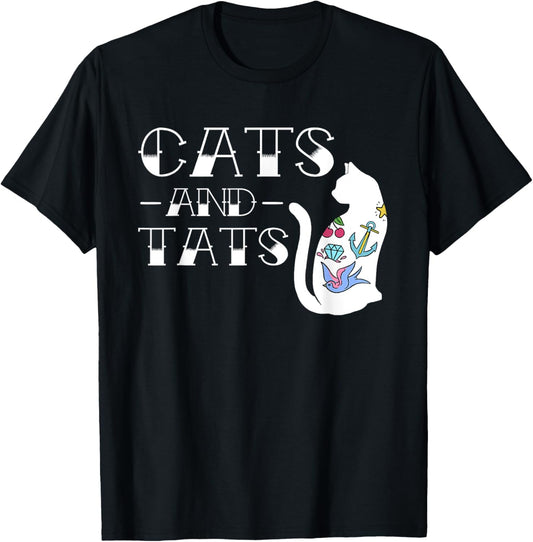 Funny Cats and Cat Tattoo Lover Cats & Tats Tattoo Art Women Girls Kids T-Shirt - T-Shirt | Black