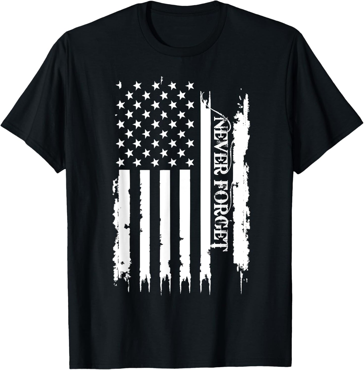 Never Forget United States Distressed w US Flag T-Shirt - T-Shirt | Black