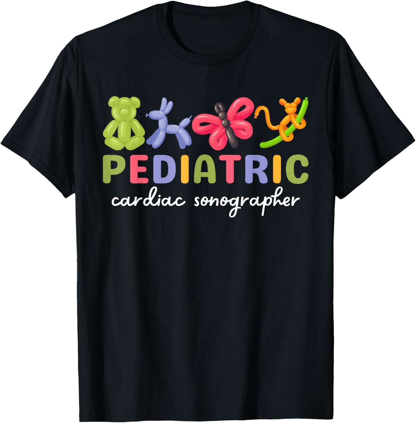 Pediatric Cardiac Sonographer Cute Animals PEDS Nurse Week T-Shirt - T-Shirt | Black