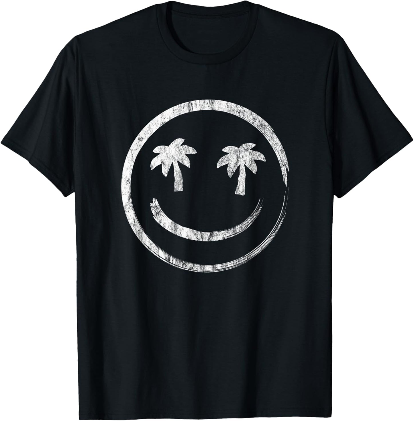 Palm Tree Smile Happy Face Vintage Style T-Shirt - T-Shirt | Black
