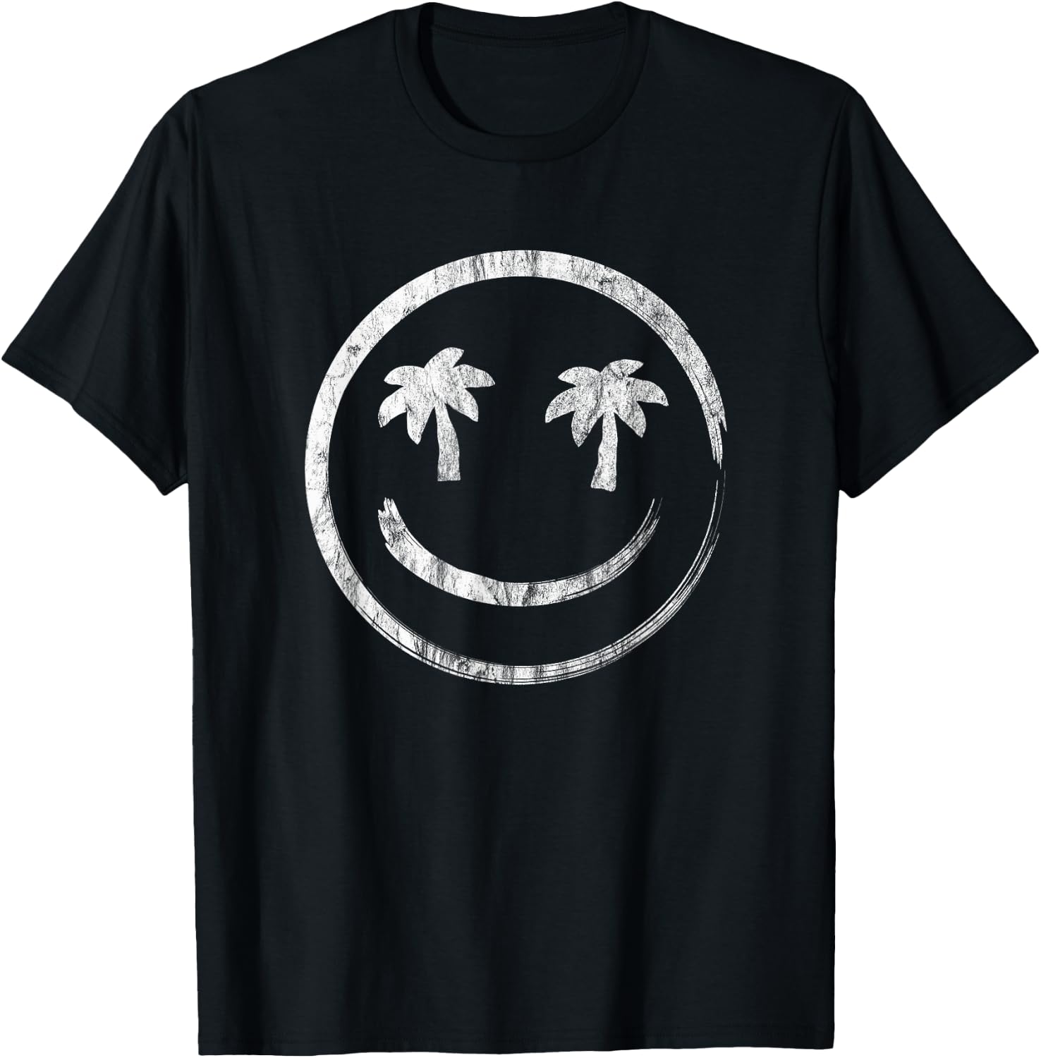 Palm Tree Smile Happy Face Vintage Style T-Shirt - T-Shirt | Black
