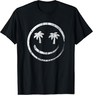Palm Tree Smile Happy Face Vintage Style T-Shirt - T-Shirt | Black