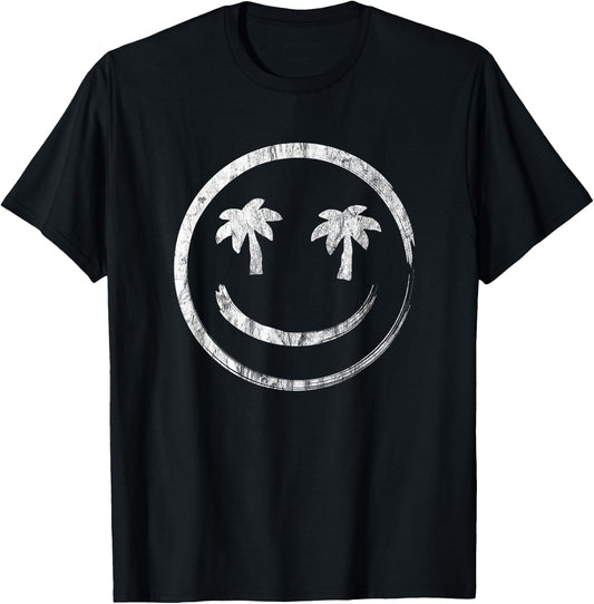 Palm Tree Smile Happy Face Vintage Style T-Shirt - T-Shirt | Black
