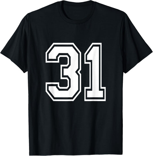Number 31 Varsity Sports Team Jersey 31st Birthday 31 Years T-Shirt - T-Shirt | Black