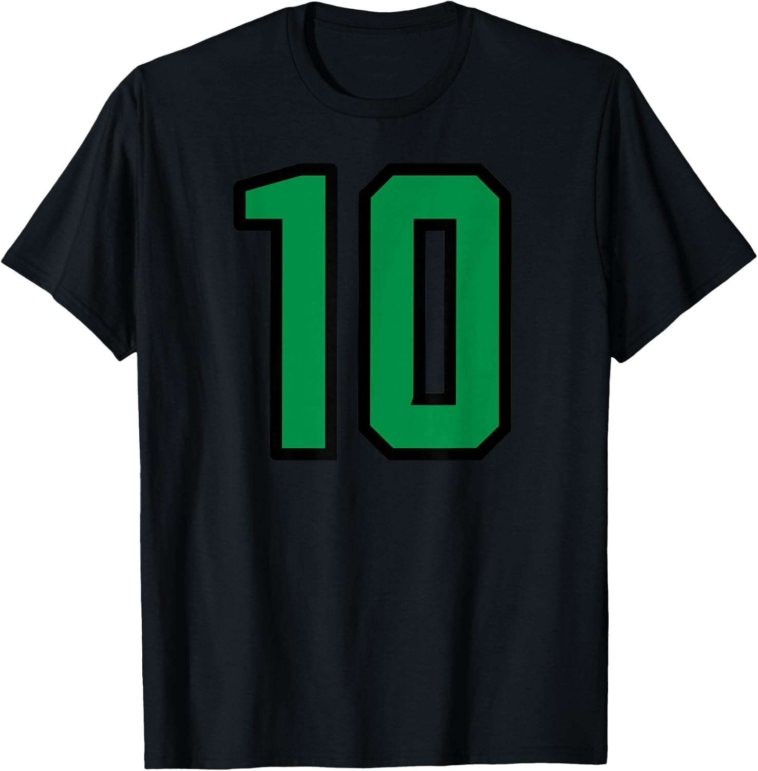 Number #10 Sport Green Varsity Number T-Shirt - T-Shirt | Black