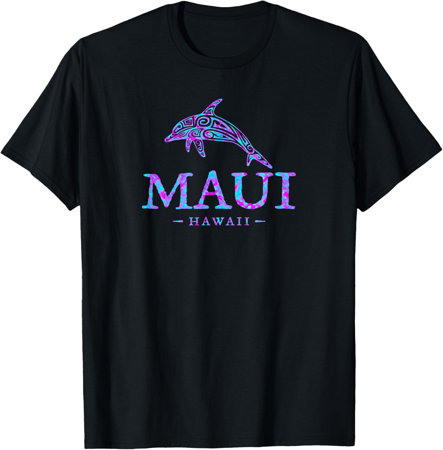 Maui Hawaii Colorful Dolphin Girls Boys Vacation Souvenir T-Shirt - T-Shirt | Black
