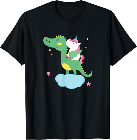 Cute Unicorn Riding Dragon - Boy Girls Kids Gift T-Shirt - T-Shirt | Black