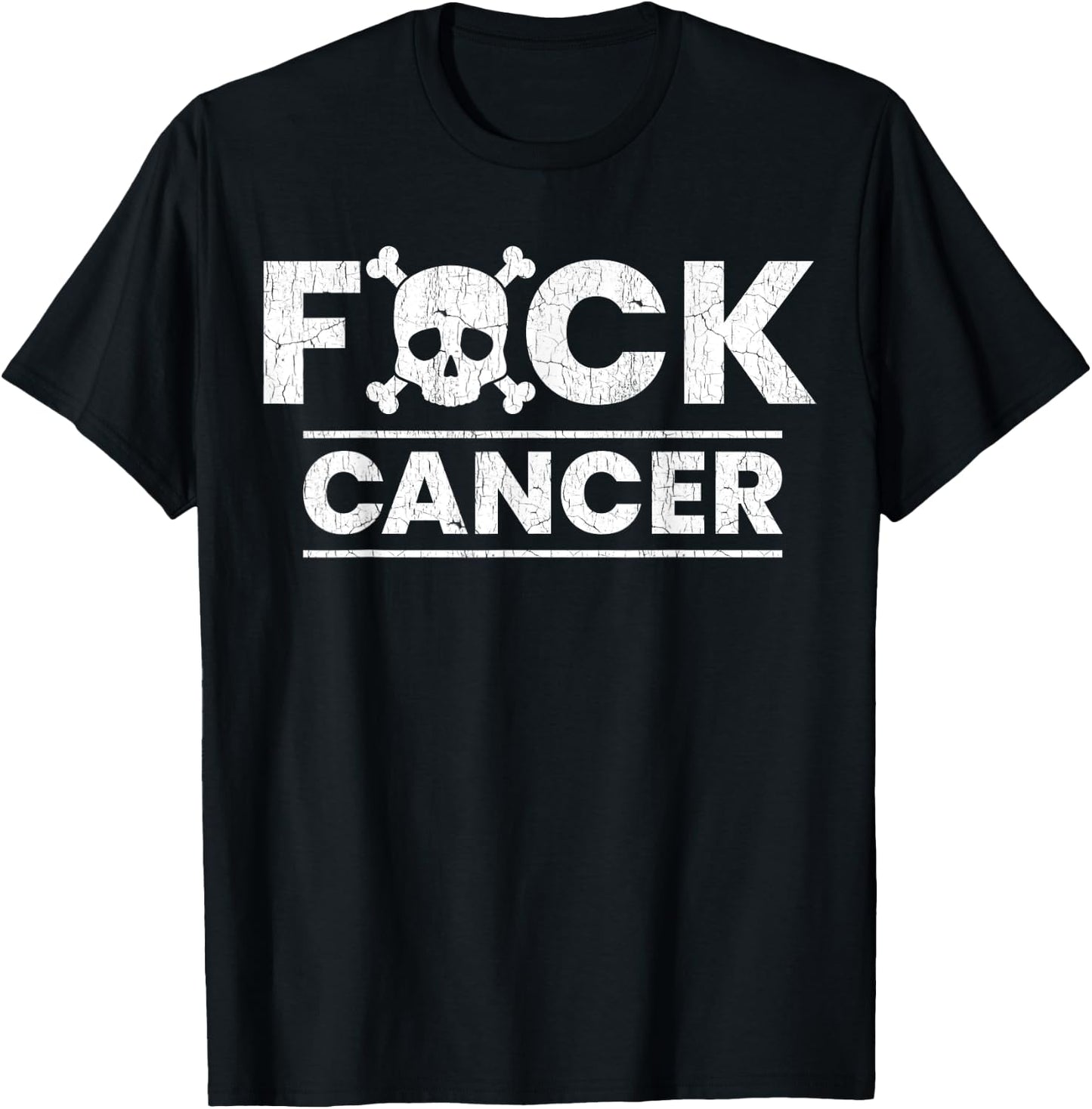 Fuck Cancer Skull Crossbones Skeleton Breast Cancer T-Shirt - T-Shirt | Black