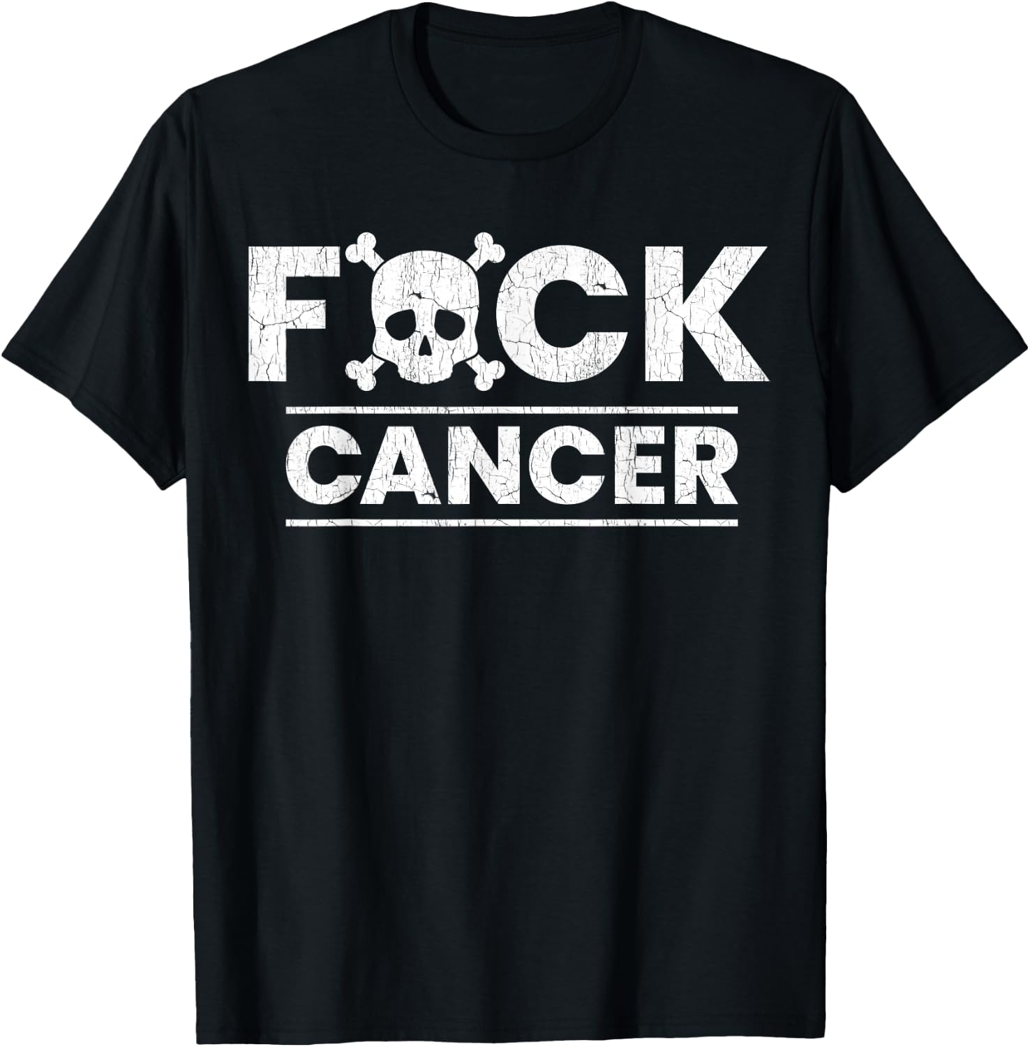 Fuck Cancer Skull Crossbones Skeleton Breast Cancer T-Shirt - T-Shirt | Black