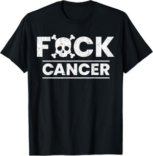 Fuck Cancer Skull Crossbones Skeleton Breast Cancer T-Shirt - T-Shirt | Black