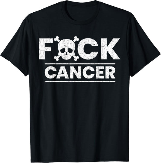 Fuck Cancer Skull Crossbones Skeleton Breast Cancer T-Shirt - T-Shirt | Black