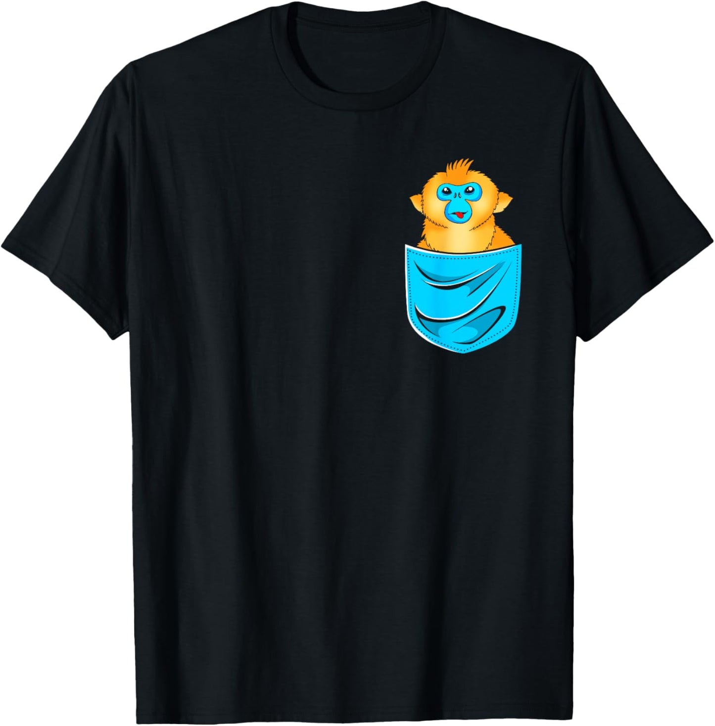Cute Golden Snub Nosed Monkey In A Pocket T-Shirt - T-Shirt | Black