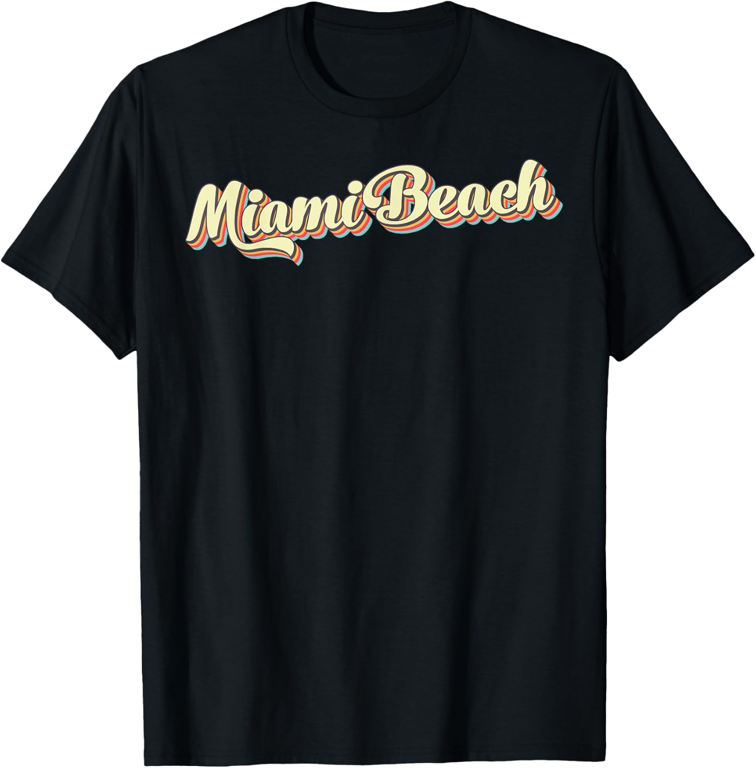 Miami Beach Retro Art Baseball Font Vintage T-Shirt - T-Shirt | Black