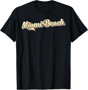 Miami Beach Retro Art Baseball Font Vintage T-Shirt - T-Shirt | Black