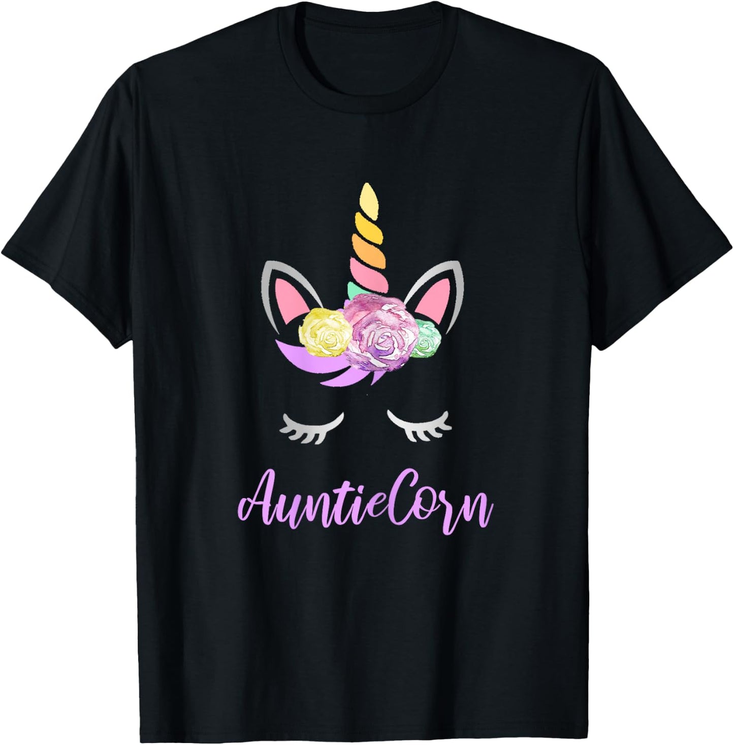 Aunticorn Unicorn Aunt of the Birthday Girl Unicorn T-Shirt - T-Shirt | Black