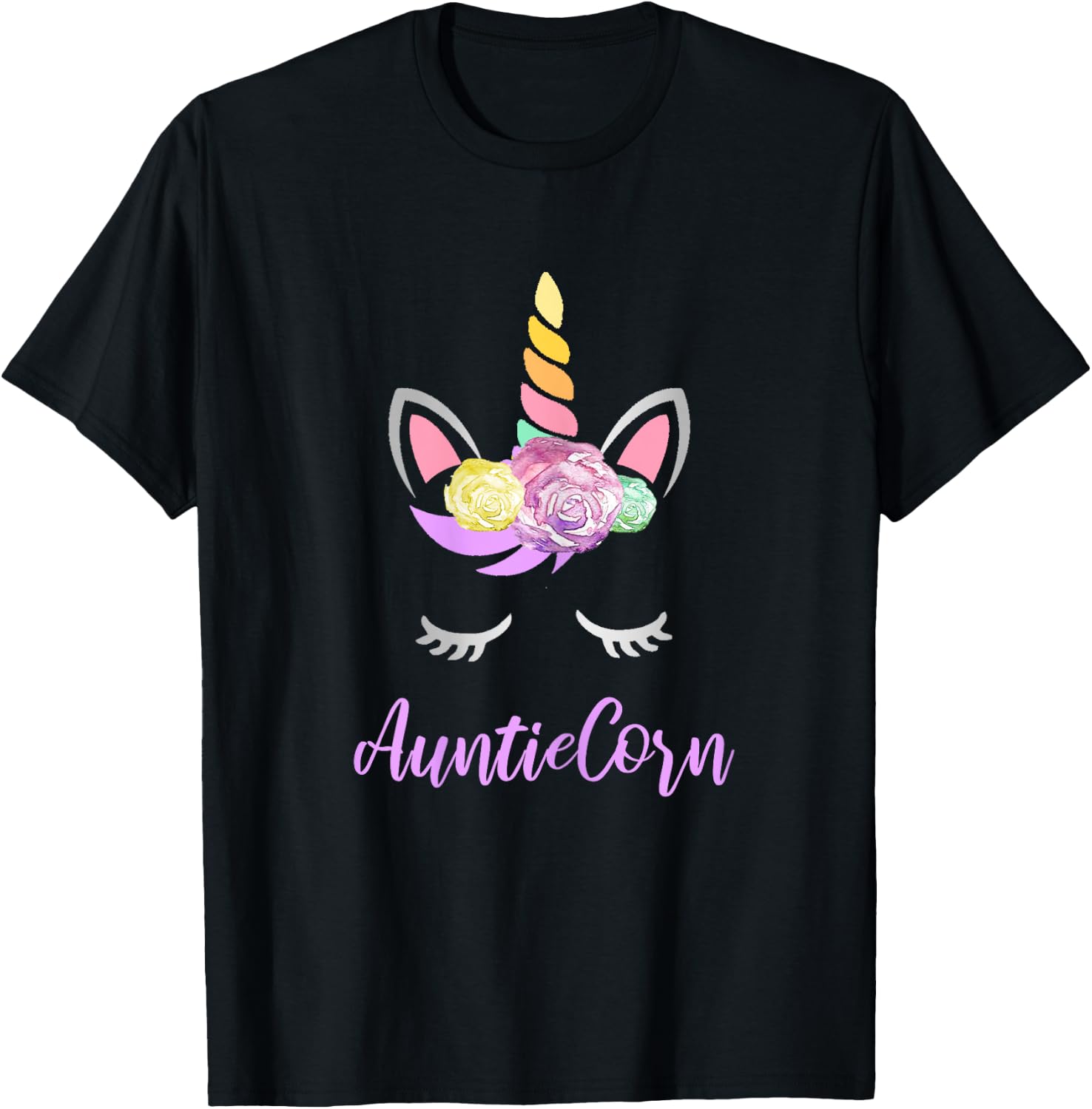Aunticorn Unicorn Aunt of the Birthday Girl Unicorn T-Shirt - T-Shirt | Black