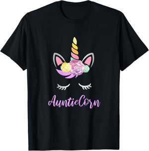 Aunticorn Unicorn Aunt of the Birthday Girl Unicorn T-Shirt - T-Shirt | Black